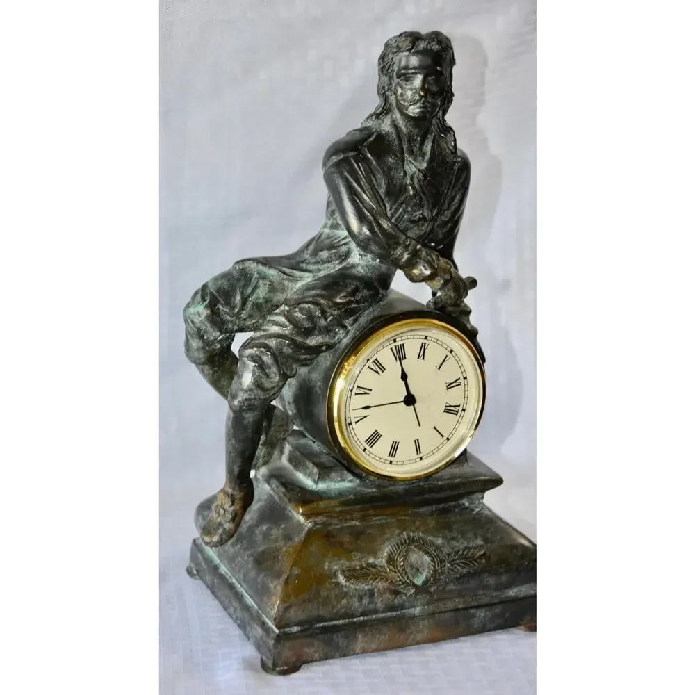 Maitland-Smith Patinated Bronze Figural Sculpture Mantel Clock